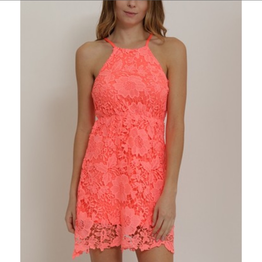 Acemi Neon Coral Lace Dress